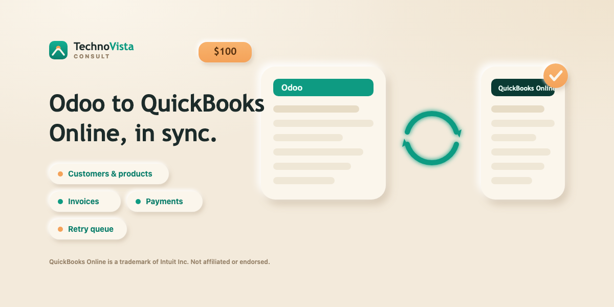 QuickBooks Online Connector — Odoo to QuickBooks Online, kept in sync.
