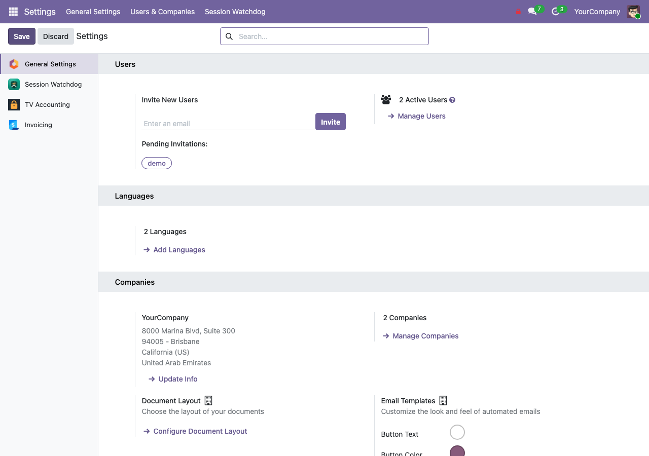 Session Watchdog settings page