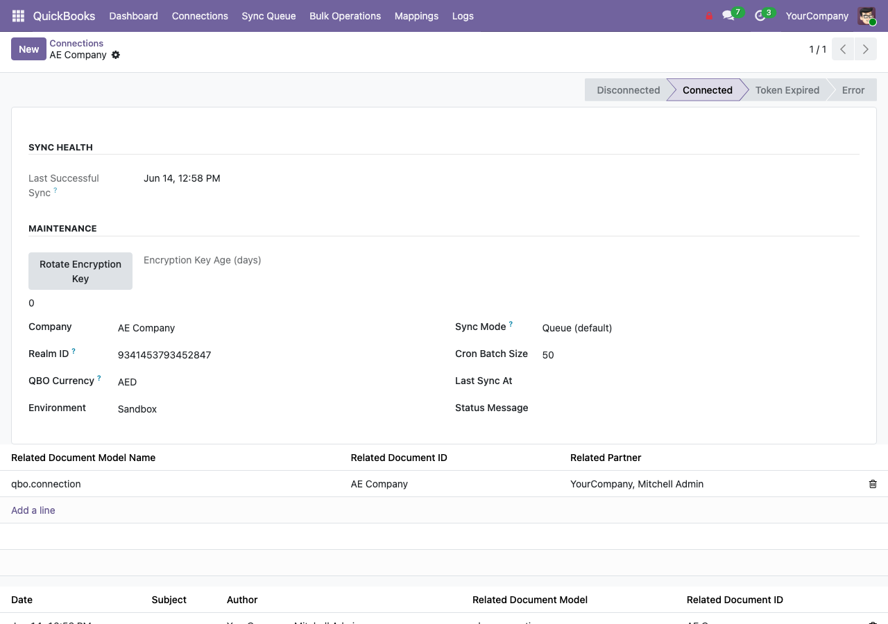 OAuth connection setup for QuickBooks Online